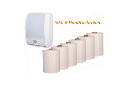 1 Manser Handtuchspender mit Sensor (weiss) + 6 Handtuchrollen