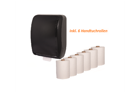 1 Manser Handtuchspender (schwarz) + 6 Handtuchrollen